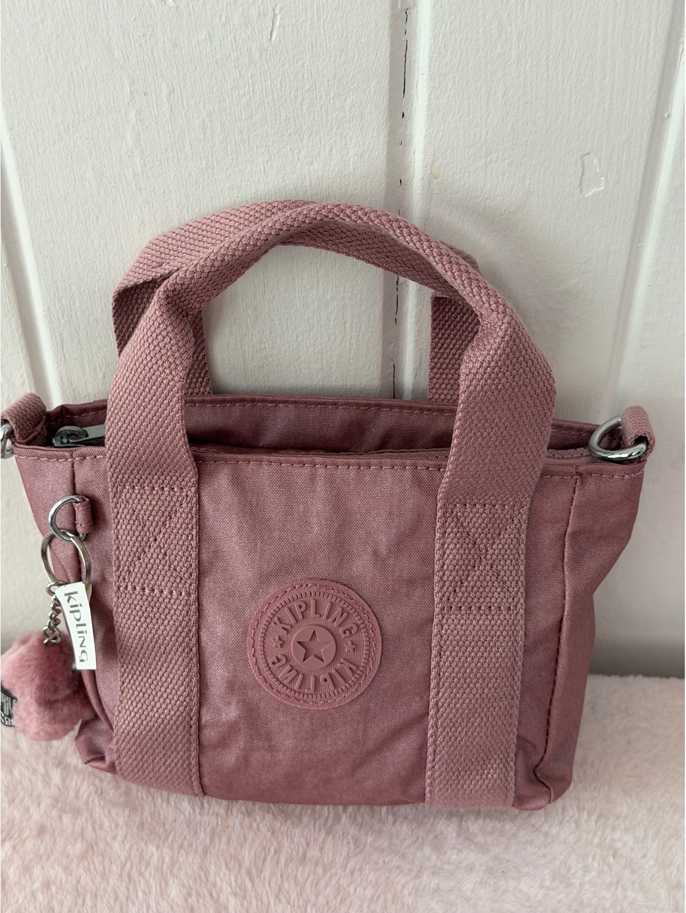 Kipling Small Dusty Rose Crossbody Bag with Adjustable Strap and Monkey Keychain - Picture 6 of 7